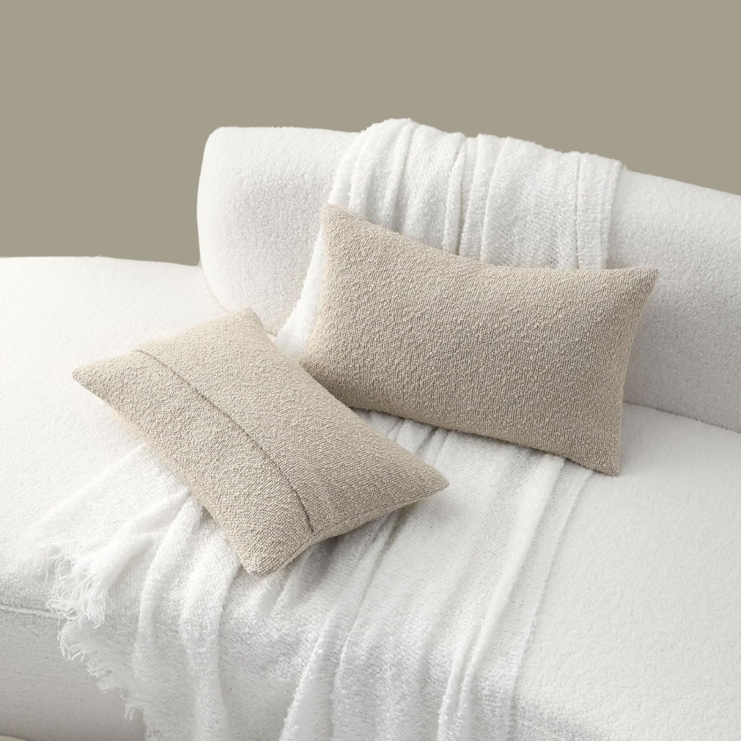 Boucle Lumbar Throw Pillow Covers, Cream