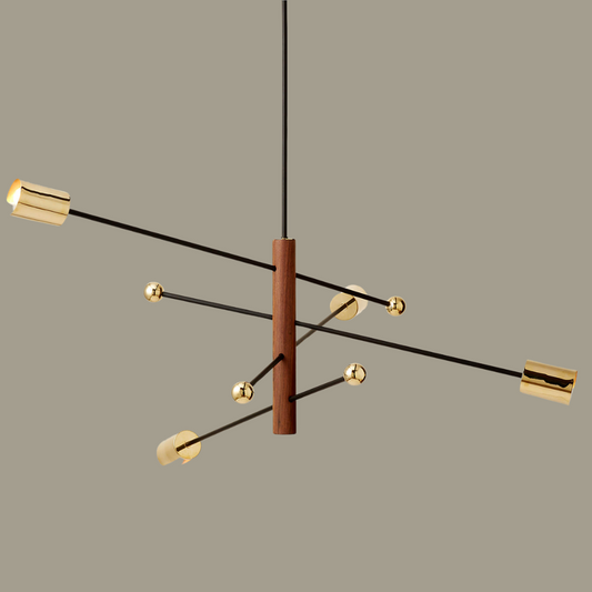 Norte Chandelier- Walnut Wood & Brass